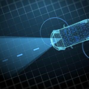 An image of a vehicle showing the impact of autonomous vehicles on 3PL warehousing and distribution. 